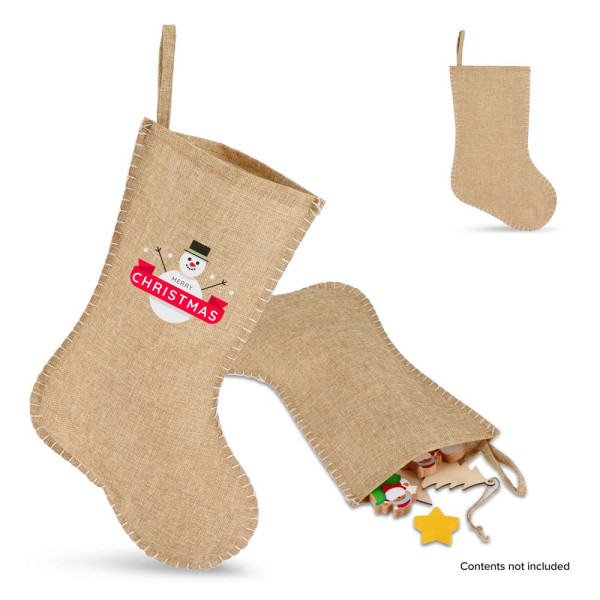 Jute-stijl kerstsok met decoratieve stiksels 45cm