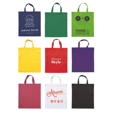 Katoenen draagtas gekleurd met korte hengsels, 136 gr/m²