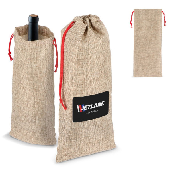 Jute-stijl wijntasje 14x34cm
